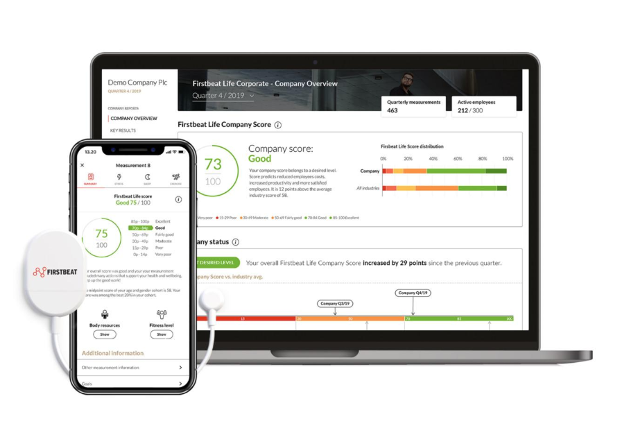 Auswertung auf Laptop und Smartphone: Company Score, Score-Verteilung und Entwicklung der Messwerte über mehrere Quartale
